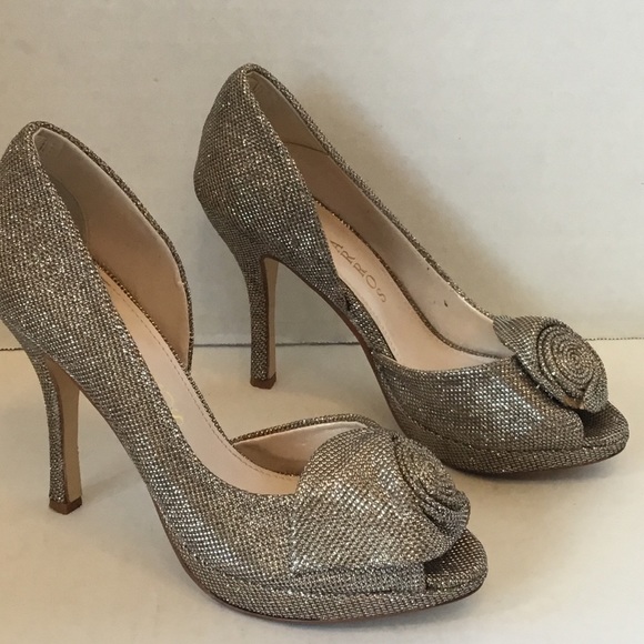 Caparros Baldwin Champagne Sparkle  Peep Toes Heel Pumps Stiletto - Picture 3 of 15